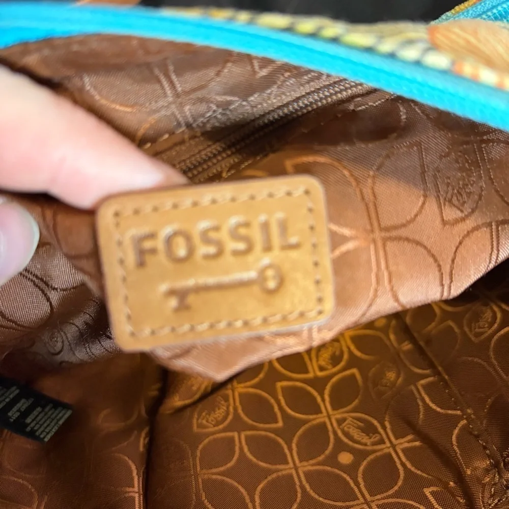 Fossil Colorful Geometric Print Canvas & Leather Crossbody Bag